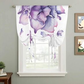 Purple Flower Tie Up Curtains for Window, Spring Watercolor Floral Plant Thermal Insulated Balloon Shade Adjustable Rod Pocket Curtains Valance Panels for Kitchen Bathroom Café 46'' x 63'' in Saudi Arabia