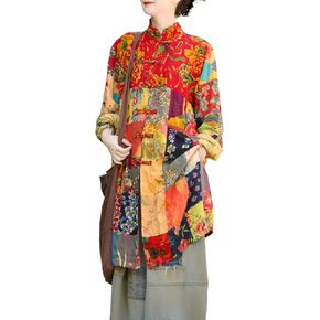 LZJN Boho Patchwork Jacket for Women - Lightweight Artistic Vintage Coat Unique Handcrafted Spring Fall Jacket in Kuwait