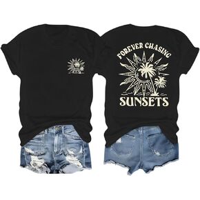 BINTEHGS Beach Graphic Tees for Women Forever Chasing Sunsets Tshirt Beach Palm Tree T Shirt Summer Hawaiian Vacation Shirts in Kuwait
