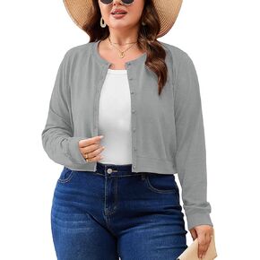 AusLook Plus Size Cropped Cardigan for Women Lightweight Button Front Knit Crew Neck Short Cardigan Casual for Dresses 1X-5X in Kuwait