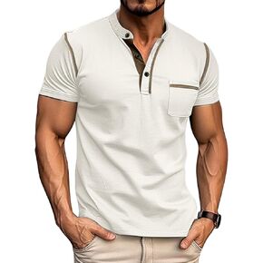 Lexiart Mens Casual Short Sleeve Henley Shirts Button Tee Shirts Basic Classic Shirt with Pocket in Kuwait