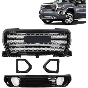 JX RACING Grille Set 4pcs Compatible with GMC Sierra 1500 Denali AT4 2019-2022 Front Upper Grill + Front Lower Bumper Filler Grille Trim Plate + Fog Light Bezels Cover 84508282 84508286 84176747 in Kuwait