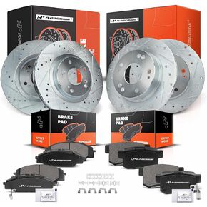 A-Premium 12-PC Set Front and Rear Drilled and Slotted Disc Brake Rotors + Ceramic Pads Kit Compatible with Select Honda & Acura models - 2006-2011 Civic, 2007-2010 CSX in Kuwait