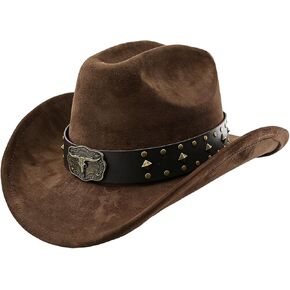 قبعة رعاة البقر بنية اللون للنساء والرجال، قبعة رعاة البقر الغربية ذات حافة واسعة قابلة للتعديل للحفلات وركوب الخيل والسفر والأنشطة الخارجية (بني) in Kuwait