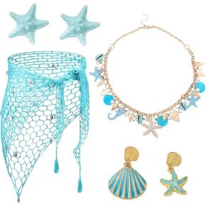 Merrmaid Costume Accessories for Women, Blue Summer Beach Seashell Starfish Accessory Set for Tropical in Kuwait