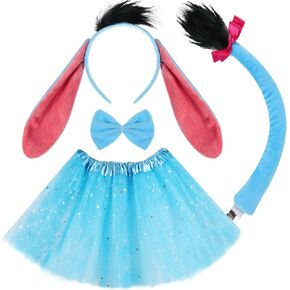 مجموعة إكسسوارات حمار زرقاء مكونة من 4 قطع للنساء - تتضمن عصابة رأس على شكل أذن حمار وذيل ربطة عنق مع مستلزمات لعب الأدوار لشخصيات كرتونية، ومجموعات تنكرية للهالوين قراءة كتاب يوم اللباس in Kuwait