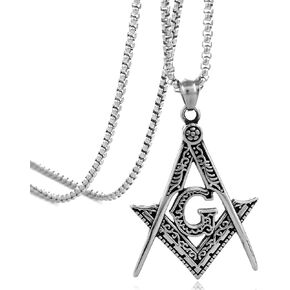 Mens Freemason Compass Masonic Pendant Necklace Silver Tone Stainless Steel with 24inch Link Chain in Kuwait
