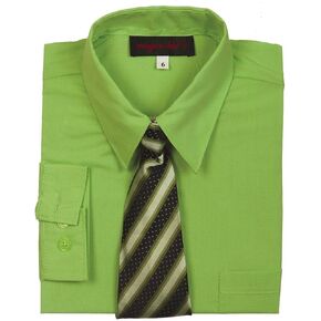 Boys Formal 2 Pc Dress Shirt with Striped Tie & 1 Pocket in Green Color Size 12 in Saudi Arabia