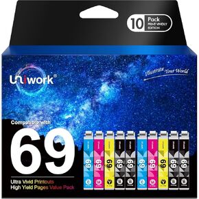 حبر مُعاد تصنيعه من Uniwork لاستبدال خرطوشة الحبر 127 لخراطيش حبر Epson 127 T127 حبر للقوى العاملة 545 845 645 WF-3540 WF-3520 WF-7010 WF-7510 WF-7520 NX530 NX625، 10 عبوات in Kuwait