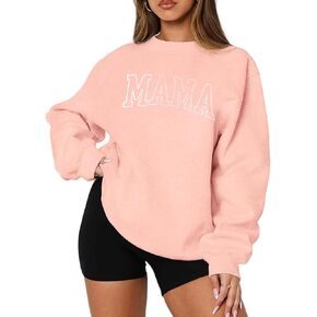 Embroidered Mama Fleece Crewneck Sweatshirt Women Casual Long Sleeve Pullover Tops Fashion Mom Sweatshirts in Saudi Arabia