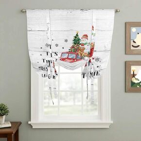 Red Truck Christmas Tie Up Curtains for Window, Xmas Tree Snowman Gifts Wooden Thermal Insulated Balloon Shade Adjustable Rod Pocket Curtains Valance Panels for Kitchen Bathroom Café 42'' x 54'' in Saudi Arabia