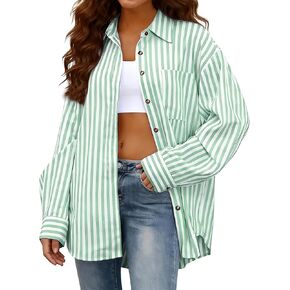 Women's Striped Button Down Shirts Casual Long Sleeve Stylish Collared Classic Office Work Blouses Tops in Kuwait