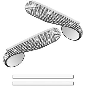 2PCS Bling Car Side Mirror Rain Visor Guard, Rhinestones Car Rear View Mirror Rain Eyebrows, Rainproof Vehicle Side Mirrors Smoke Shade Cover, Auto Decoration Accessory for Truck, SUV Cars (Black) in Kuwait