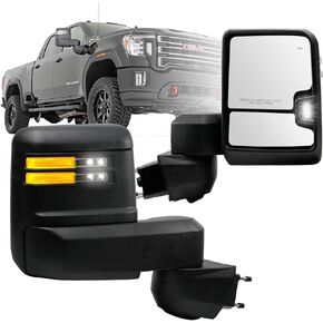 مرآة سحب الجانب الأيسر للسائق لسيارة Chevy Silverado & GMC Sierra 2500 HD 3500 HD لعام 2019-2024، مع إشارة انعطاف زجاجية قابلة للطي يدويًا ومسخنة ومصباح تشغيل وبركة BSM Light (11 دبابيس) in Kuwait