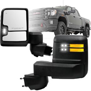 Driver Left Side Towing Mirror for Chevy Silverado & GMC Sierra 2500 HD 3500 HD for 2019-2024, with Heated Manual Folding Power Glass Turn Signal & Running & Puddle Lamp BSM Light (11 Pins) in Kuwait
