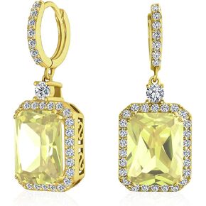 Statement Fashion 10CT Emerald Cut CZ Halo Dangle Huggie Dangle Earrings Prom Cubic Zirconia Gold Silver Plated in Kuwait
