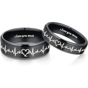 Gloriginal Heartbeat Rings for Couples I Love You More I Love You Most Matching Promise Rings Wedding Bands Sets for Him and Her with Box Titanium Stainless Steel Comfort Fit in Saudi Arabia
