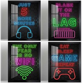 4 قطع من Biufo لديكور جدار غرفة الألعاب، ملصق قماشي برمز اللاعب، صورة لافتة ألعاب، ديكور غرفة نوم للمراهقين (10 طول × 8 عرض، مؤطر) in Kuwait