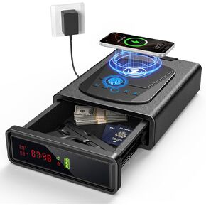 CVLIFE Biometric Gun Safe for Handgun, Fingerprint Gun Safe with Watch & Phone Wireless Charging, 3-in-1 Alarm Clock Pistol Safe, Adjustable LED Light for Home Nightstand Bedside in Kuwait