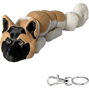 3D Printed Akita Dog Keychain - 3D Printed Articulating Fidget Akita Keychain - Cute Dog Gift - Metal Lobster Clasp in Kuwait