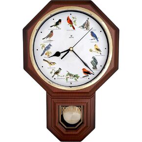 JUSTIME فريدة من نوعها 12 أغنية طائر الكاردينال الشمالي مدرسة البندول ساعة الحائط الدقات كل ساعة ميلودي اكتساح الحركة الصامتة (TCBD-PP-RB-DW الخشب الحبوب) in Kuwait