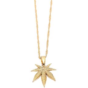 18K Small Cute Hip Hop Gold Plated Men Fashion Plant Weed Leaf Pendant Necklace in Kuwait