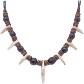 Handmade Wooden Bead Resin Tooth Adjustable Caveman Necklace for Men Women in Kuwait