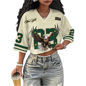 Women's Graphic Jersey Shirts Number Half Sleeve V Neck Sports Crop Tees in Kuwait