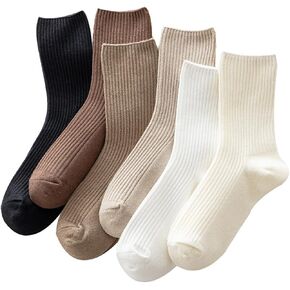 Womens Crew Socks Neutral Colors Cotton Casual Ankle Striped Dress Socks for Women Ladies 6 Pairs in Saudi Arabia