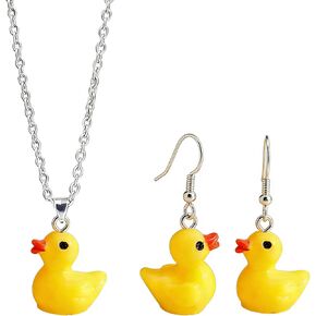 Yellow Duck Earring for Women Cute Duck Dangle Earrings Necklace Set Lovely Animal Duck Drop Earring Set Statement Jewelry in Kuwait