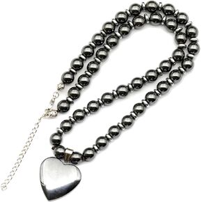 قلادة قلب من الأحجار الكريمة الطبيعية الأصلية | مجوهرات خرز دائرية مقاس 8 مم مصنوعة يدويًا مع لمسات من الهيماتيت | مقاس قابل للتعديل | هدية ذات مغزى للنساء والرجال in Kuwait