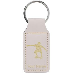 LaserGram Rectangle Keychain, Skateboarding, Personalized Engraving Included (Black with Silver) in Kuwait