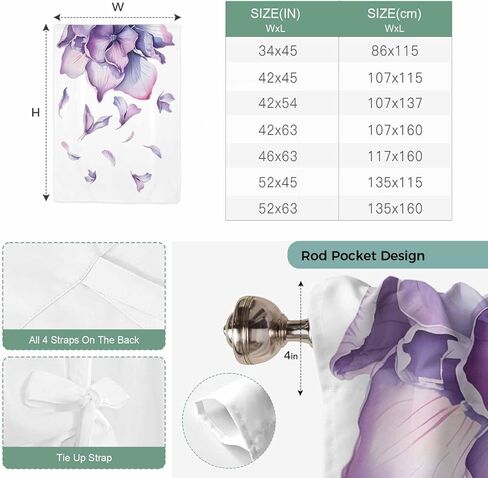 Purple Flower Tie Up Curtains for Window, Spring Watercolor Floral Plant Thermal Insulated Balloon Shade Adjustable Rod Pocket Curtains Valance Panels for Kitchen Bathroom Café 46'' x 63'' in Saudi Arabia