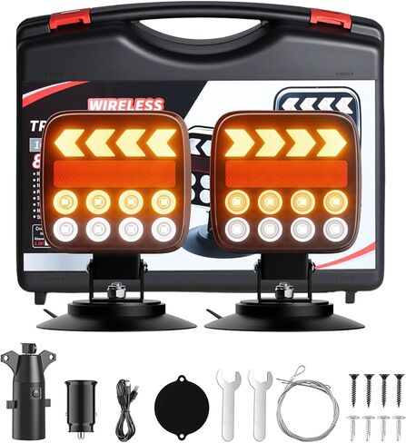 أضواء مقطورة لاسلكية، مصابيح خلفية لاسلكية مغناطيسية USB-C قابلة للتعديل مع زر ضوء تحذير، مجموعة إضاءة LED محمولة مقاومة للماء لشاحنة القطر، RV، التخييم، القافلة in Kuwait