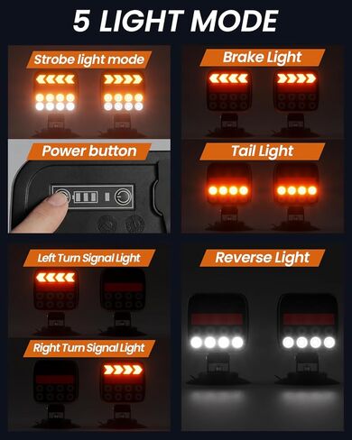 أضواء مقطورة لاسلكية، مصابيح خلفية لاسلكية مغناطيسية USB-C قابلة للتعديل مع زر ضوء تحذير، مجموعة إضاءة LED محمولة مقاومة للماء لشاحنة القطر، RV، التخييم، القافلة in Kuwait