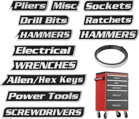 ‌12 قطعة من ملصقات صندوق الأدوات المغناطيسية، علامات تنظيم قابلة لإعادة الاستخدام لصناديق الأدوات الفولاذية والعربات والأدراج والخزائن، بلاستيك متين، سهل التنظيف، هدية لأصحاب الأعمال اليدوية والميكانيكيين in Kuwait