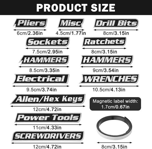 ‌12 قطعة من ملصقات صندوق الأدوات المغناطيسية، علامات تنظيم قابلة لإعادة الاستخدام لصناديق الأدوات الفولاذية والعربات والأدراج والخزائن، بلاستيك متين، سهل التنظيف، هدية لأصحاب الأعمال اليدوية والميكانيكيين in Kuwait