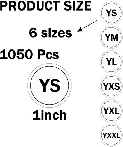 1050 Pcs Youth Clothing Size Stickers 1 inch Color-Coding Clothing Size Organizer Sticker for Retail Shop Apparel 6 Sizes(YXS YS YM YL YXL YXXL) in Saudi Arabia