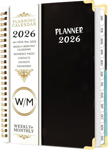 2026 Planner ,Weekly and Monthly Academic Calendar(Jan 2026 - Dec 2027)，Spiral binding with Colorful Tabs ,stickers,Sturdy Cover，Premium Paper，Inner Pocket，School Teacher Student Supplies,A5 (6.2" x 8.5") in Kuwait