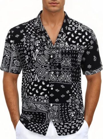 Men's Hawaiian Shirt Casual Men Palm Button Down Short Sleeve Shirts Summer Beach Tropical Tops Vacation Floral Tee Clothes in Saudi Arabia