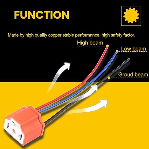TOPKU H4 9003 HB2 Female High Temperature Ceramic Adapter Wiring Harness Sockets Wire for Headlights or Fog Lights in Kuwait