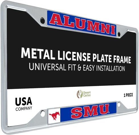 Desert Cactus Southern Methodist University License Plate Frame SMU Mustangs Metal Car Tag Holder for Front or Back of Car Officially Licensed (Alumni) in Saudi Arabia