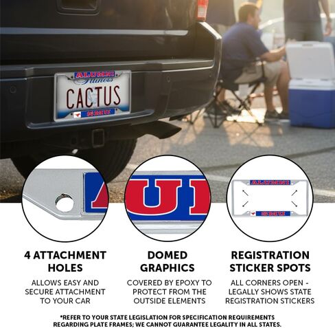 Desert Cactus Southern Methodist University License Plate Frame SMU Mustangs Metal Car Tag Holder for Front or Back of Car Officially Licensed (Alumni) in Saudi Arabia