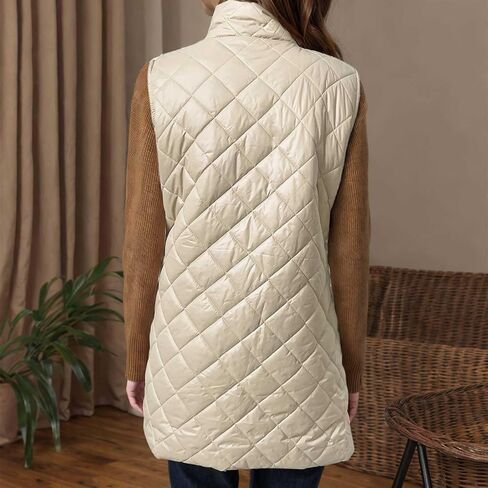 Puffer Vests for Women Trendy Sleeveless Quilted Jacket Zip Up Vest Lightweight Warm Padded Vest Coat Long Outerwear in Saudi Arabia