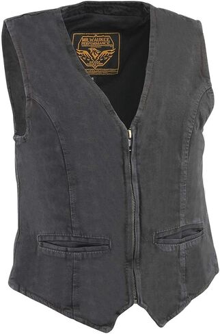 Milwaukee Leather DM1246 Women's Black 'V-Neck Collar' Denim Vest - 2X-Large in Saudi Arabia