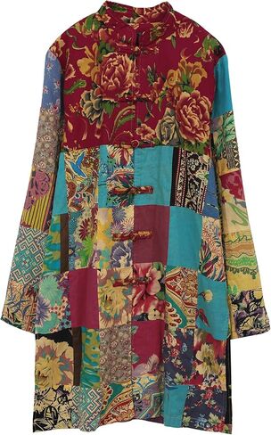 سترة LZJN Boho Patchwork للنساء - معطف فني عتيق خفيف الوزن مصنوع يدويًا فريد من نوعه في ربيع الخريف in Kuwait