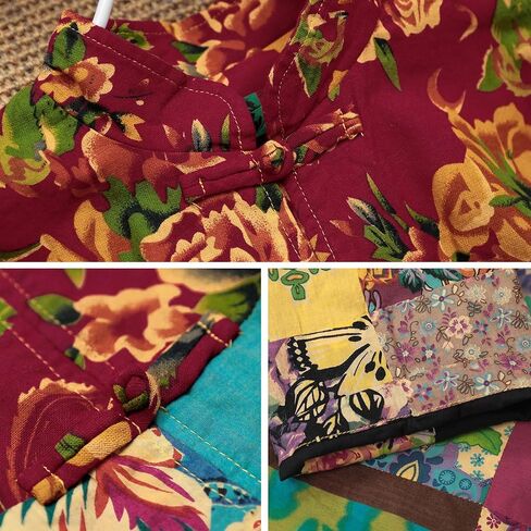 سترة LZJN Boho Patchwork للنساء - معطف فني عتيق خفيف الوزن مصنوع يدويًا فريد من نوعه في ربيع الخريف in Kuwait