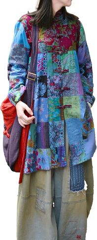 سترة LZJN Boho Patchwork للنساء - معطف فني عتيق خفيف الوزن مصنوع يدويًا فريد من نوعه في ربيع الخريف in Kuwait