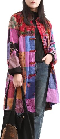 سترة LZJN Boho Patchwork للنساء - معطف فني عتيق خفيف الوزن مصنوع يدويًا فريد من نوعه في ربيع الخريف in Kuwait