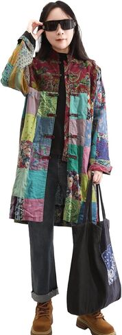 سترة LZJN Boho Patchwork للنساء - معطف فني عتيق خفيف الوزن مصنوع يدويًا فريد من نوعه في ربيع الخريف in Kuwait